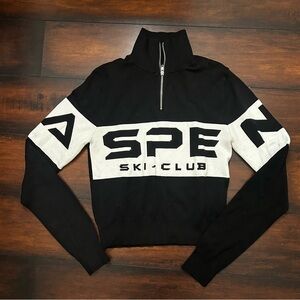 Half Zip Aspen Ski Club Black & White Sweater